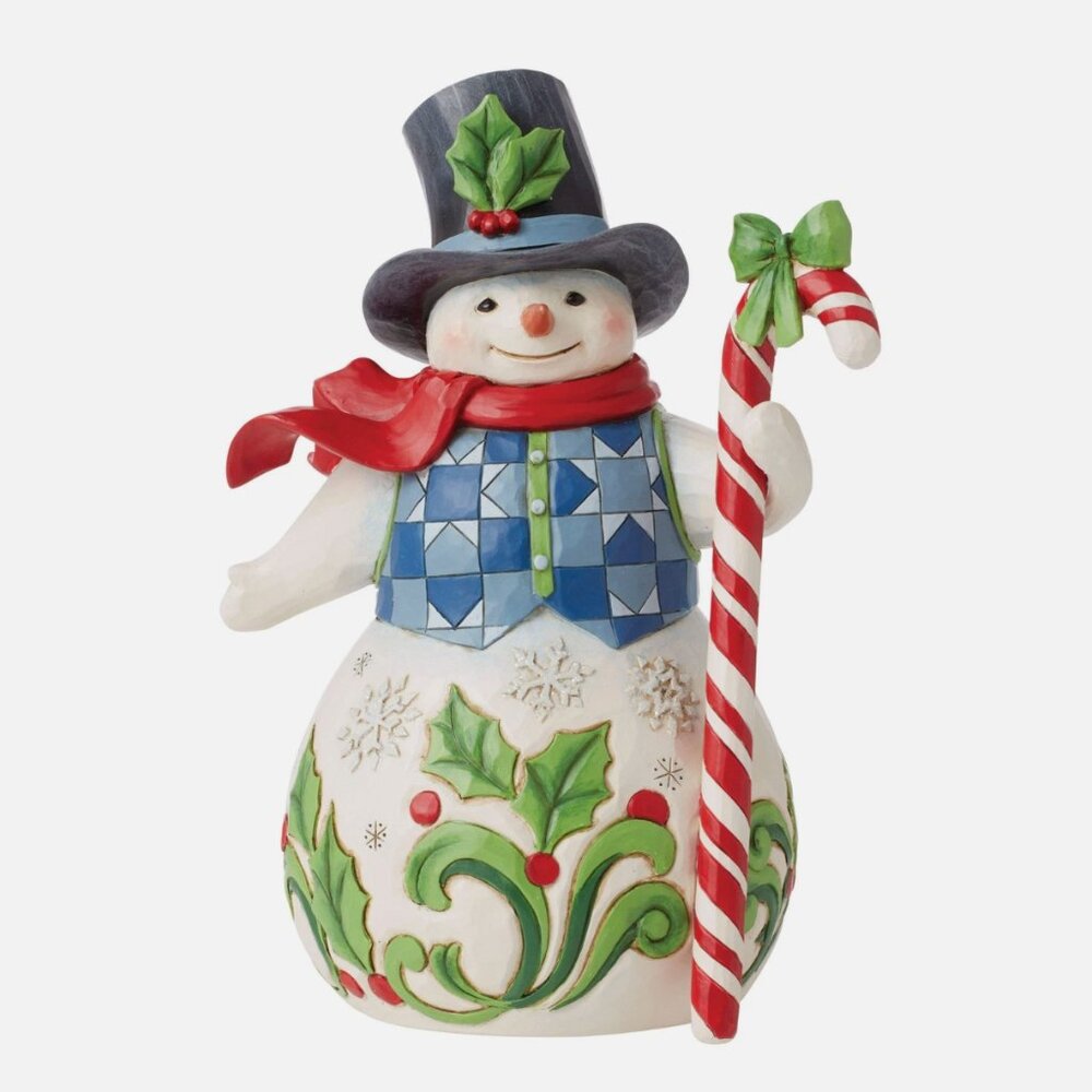 Jim Shore Heartwood Creek Snowman w/ Candy Cane Figurine 6013686 Sweet Christmas